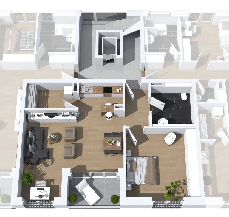 Diese Grafik zeigt das den 3D-Grundriss der Wohnung.