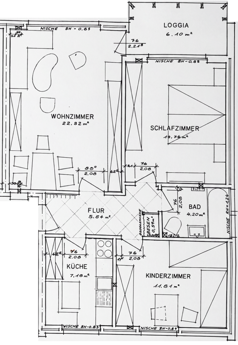 Grundriss der Hochparterre-Wohnung in Wehnen / Gemeinde Bad Zwischenahn. Grundriss der Hochparterre-Wohnung in Wehnen / Gemeinde Bad Zwischenahn.