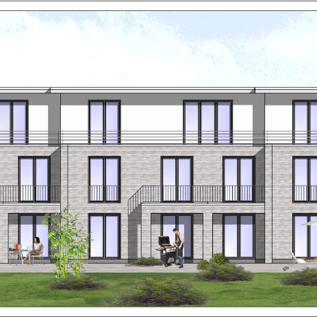 Dieses Grafik zeigt die Gartenansicht des Wohngebäudes in Oldenburg / Eversten