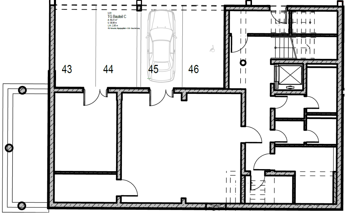 Grundriss des Untergeschosses im Bürohaus im Zentrum Oldenburgs Grundriss des Untergeschosses im Bürohaus im Zentrum Oldenburgs