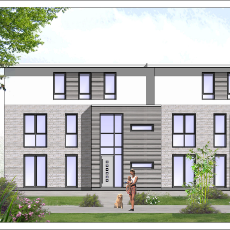 Dieses Grafik zeigt die Gartenansicht des Wohngebäudes in Oldenburg / Eversten