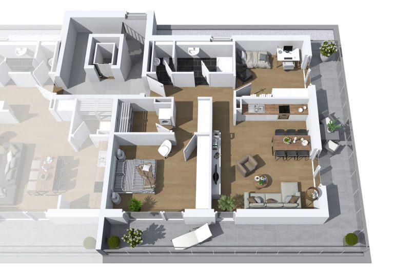 Diese Grafik zeigt das den 3D-Grundriss der Wohnung.