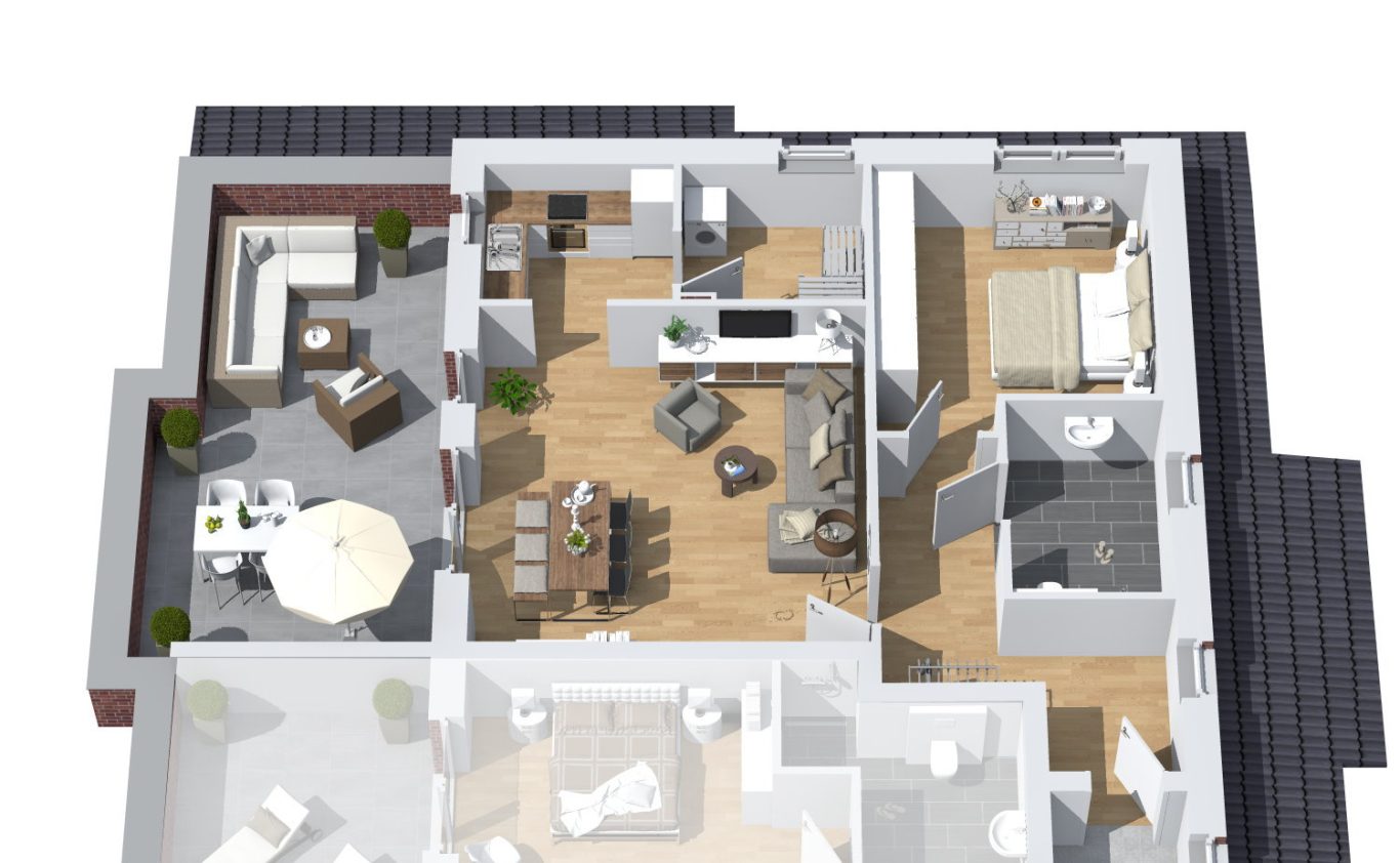 2.OG | Wohnung 15 | 2 Zimmer - 91,28 m² Wohnfläche Der Grundriss der Wohnung 15 im 2. Obergeschoss