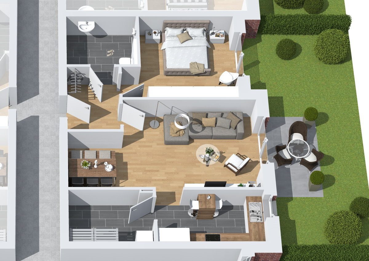 Der 3D-Grundriss der Wohnung 5 im Wohn- und Geschäftshaus in Wardenburg