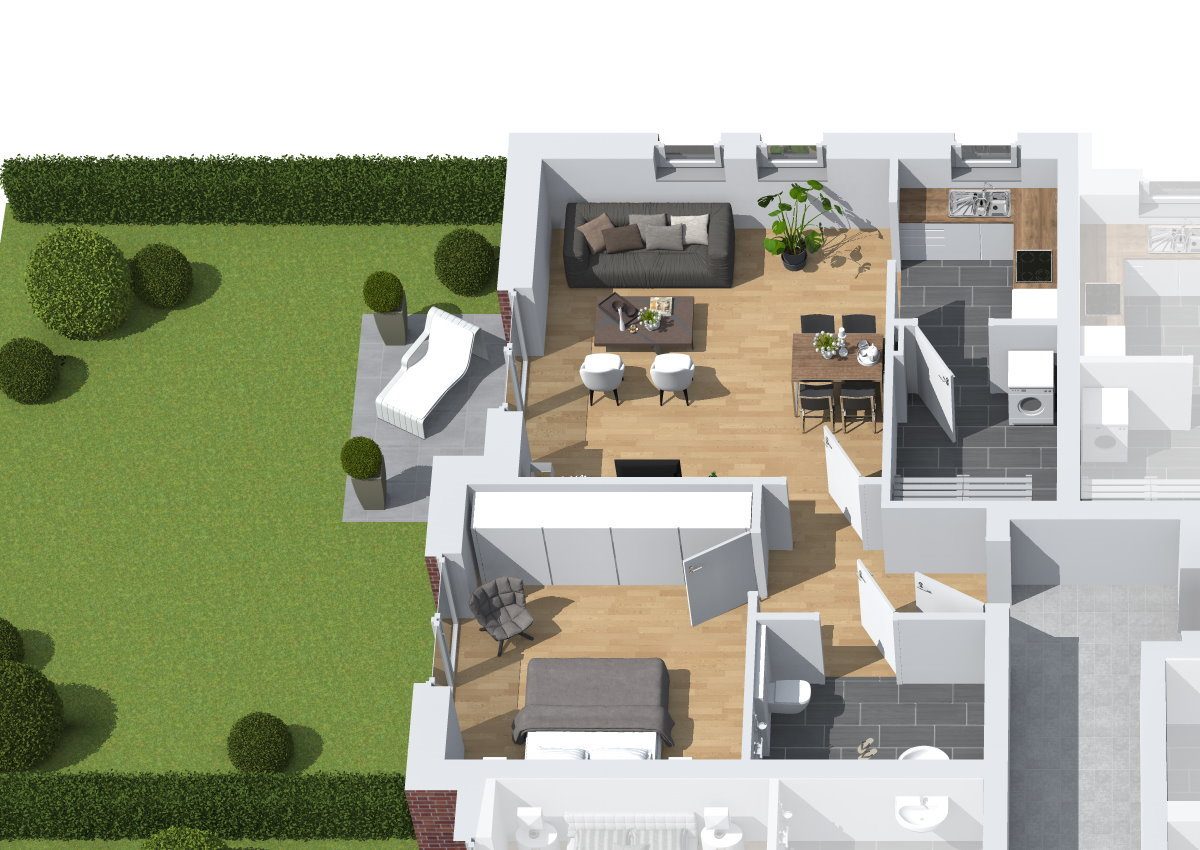 Der 3D-Grundriss der Wohnung 3 im Wohn- und Geschäftshaus in Wardenburg