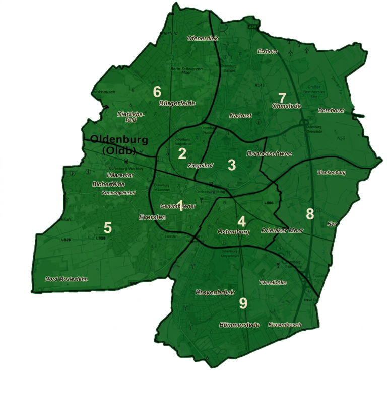 Die neun Stadtbezirke der Stadt Oldenburg (Olbg) Die neun Stadtbezirke der Stadt Oldenburg (Olbg)