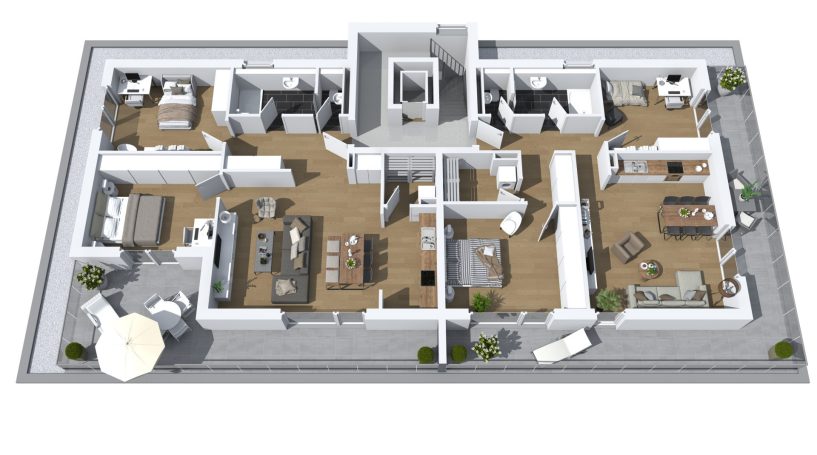 Dieses 3D-Grundriss zeigt das Dachgeschoss des Wohngebäudes in Oldenburg / Bürgerfelde