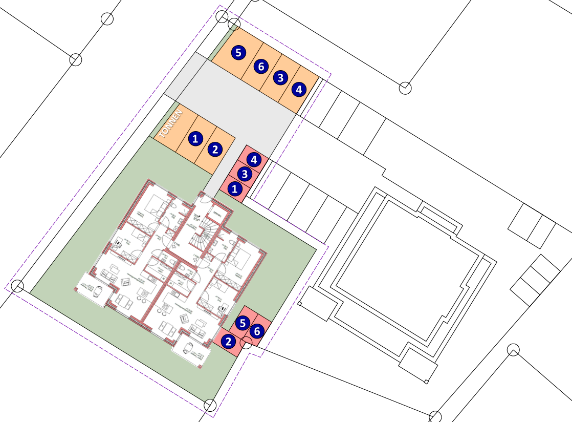Die Grafik zeigt die Lage des Gebäudes - und damit auch der Wohnungen - auf dem Grundstück.
