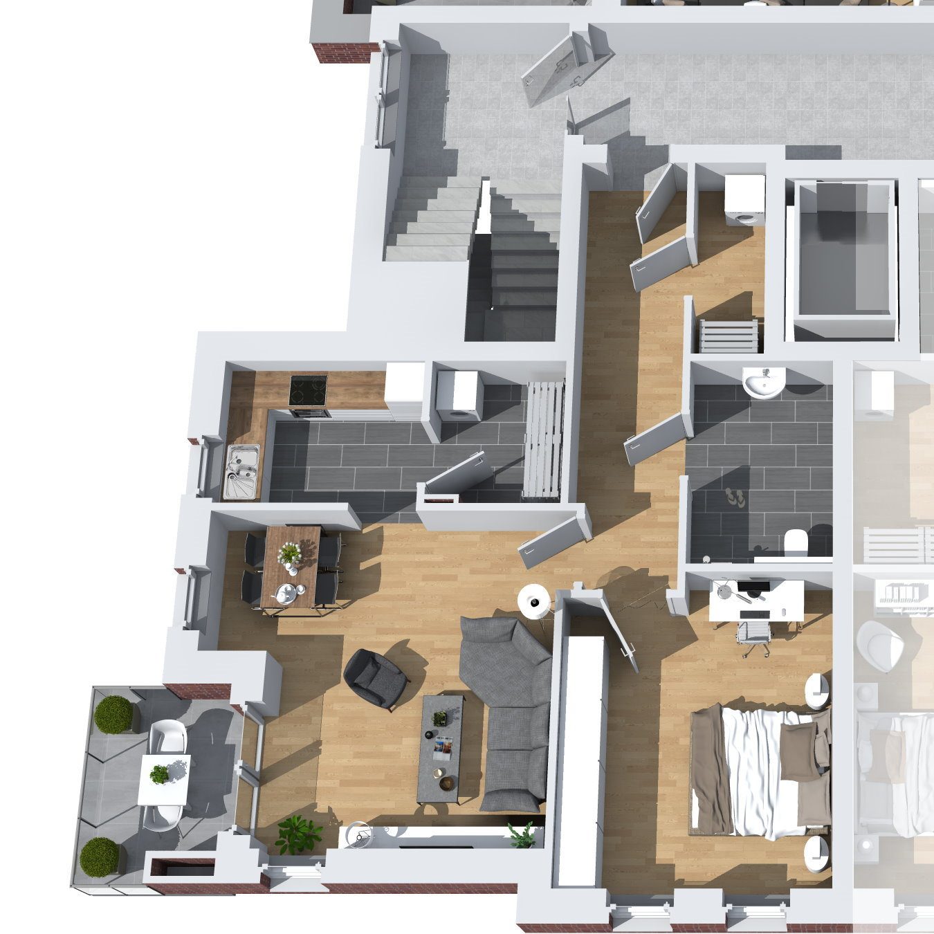 Der 3D-Grundriss der Wohnung 13